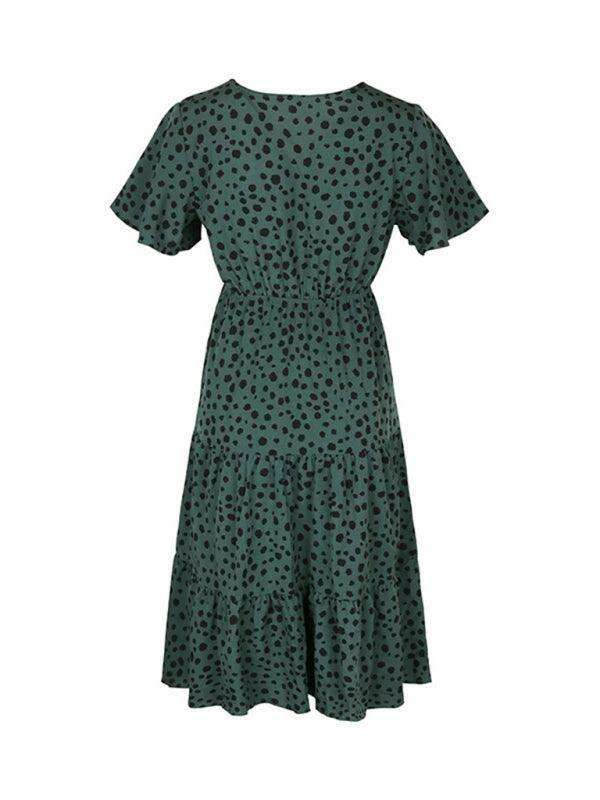 Chic Short-Sleeve Polka Dot V-Neck Dress: Stylish Spring-Summer Apparel for Women
