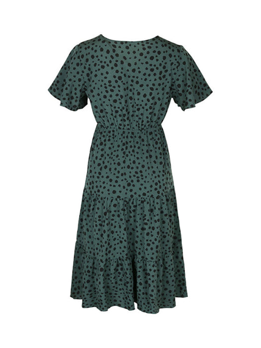 Polka Dot V-Neck Dress: Colorful Short-Sleeve Fashion for Women