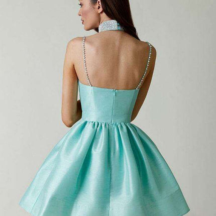 Glistening Rhinestone Mini Dress with Distinctive Shoulder Detail - Elegant & Fashion-Forward