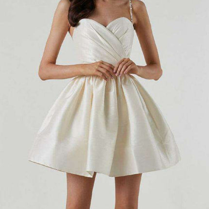 Glistening Rhinestone Mini Dress with Distinctive Shoulder Detail - Elegant & Fashion-Forward