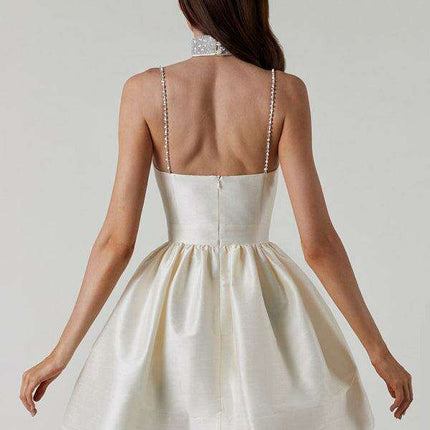 Glistening Rhinestone Mini Dress with Distinctive Shoulder Detail - Elegant & Fashion-Forward