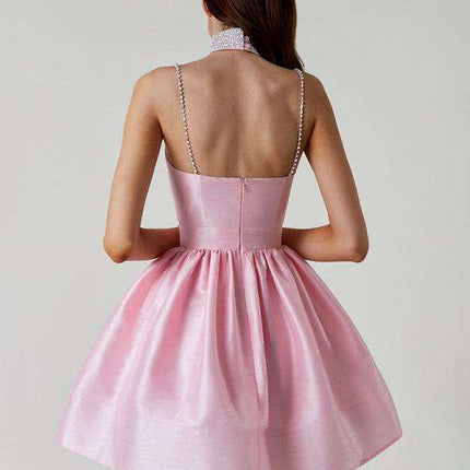 Glistening Rhinestone Mini Dress with Distinctive Shoulder Detail - Elegant & Fashion-Forward