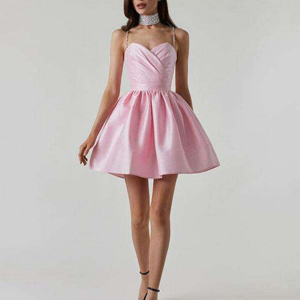 Glistening Rhinestone Mini Dress with Distinctive Shoulder Detail - Elegant & Fashion-Forward