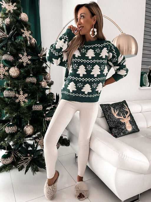 Festive Winter Knit Sweater with Trendy Dropped Shoulder Sleeves for Women