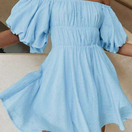 Chic One-Shoulder Boho Mini Dress with Comfortable Elastic Waistband