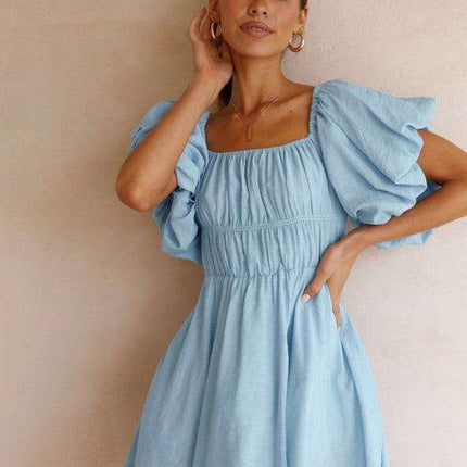 Chic One-Shoulder Boho Mini Dress with Comfortable Elastic Waistband