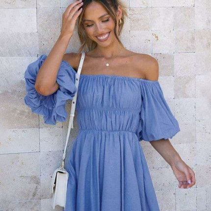 Chic One-Shoulder Boho Mini Dress with Comfortable Elastic Waistband