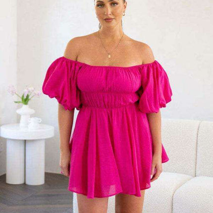 Chic One-Shoulder Boho Mini Dress with Comfortable Elastic Waistband