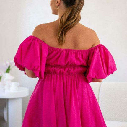 Chic One-Shoulder Boho Mini Dress with Comfortable Elastic Waistband