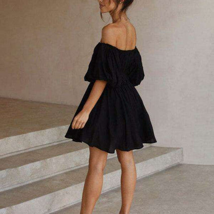 Chic One-Shoulder Boho Mini Dress with Comfortable Elastic Waistband