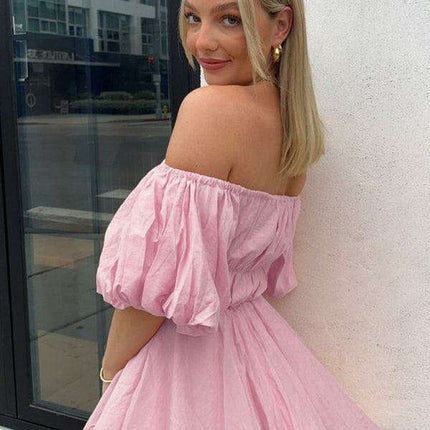 Chic One-Shoulder Boho Mini Dress with Comfortable Elastic Waistband