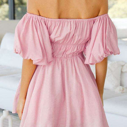 Chic One-Shoulder Boho Mini Dress with Comfortable Elastic Waistband
