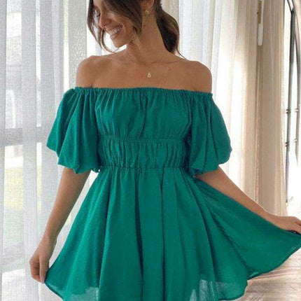 Chic One-Shoulder Boho Mini Dress with Comfortable Elastic Waistband