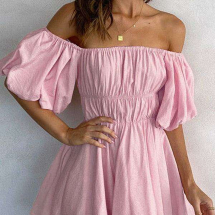 Chic One-Shoulder Boho Mini Dress with Comfortable Elastic Waistband