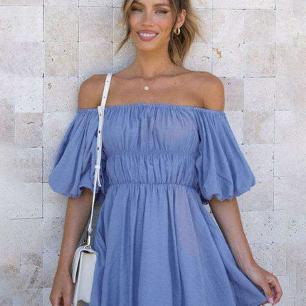 Chic One-Shoulder Boho Mini Dress with Comfortable Elastic Waistband