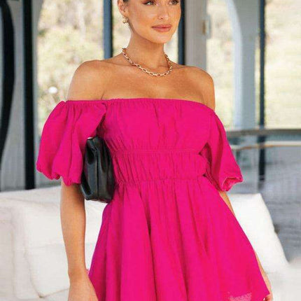 Chic One-Shoulder Boho Mini Dress with Comfortable Elastic Waistband