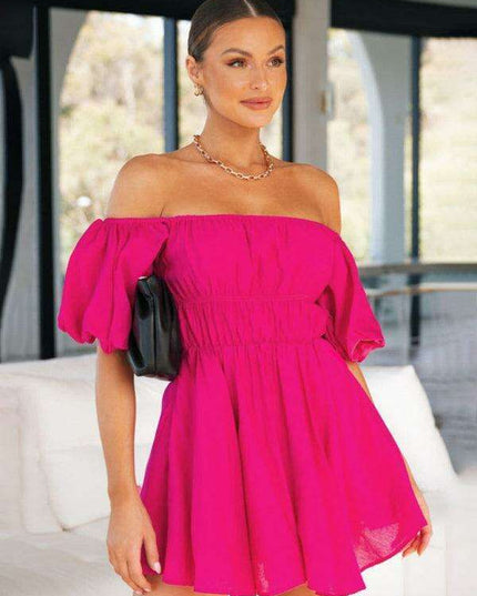 Chic One-Shoulder Boho Mini Dress with Comfortable Elastic Waistband