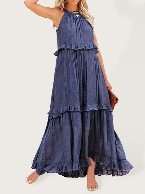 Sophisticated Sleeveless A-Line Maxi Dress in Luxurious Polyester - A Must-Have for Women