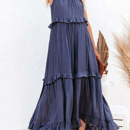 Sophisticated Sleeveless A-Line Maxi Dress in Luxurious Polyester - A Must-Have for Women