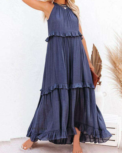 Sophisticated Sleeveless A-Line Maxi Dress in Luxurious Polyester - A Must-Have for Women
