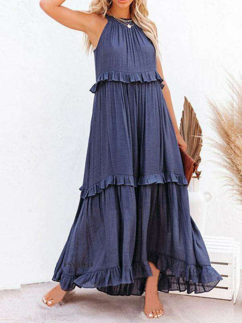 Sophisticated Sleeveless A-Line Maxi Dress in Luxurious Polyester - A Must-Have for Women