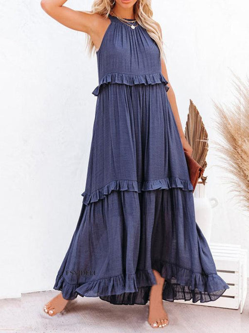 Chic Sleeveless Polyester A-Line Maxi Dress for Women