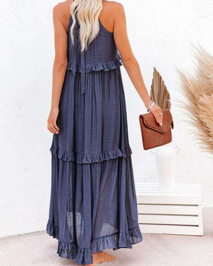 Sophisticated Sleeveless A-Line Maxi Dress in Luxurious Polyester - A Must-Have for Women