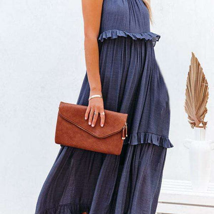 Sophisticated Sleeveless A-Line Maxi Dress in Luxurious Polyester - A Must-Have for Women