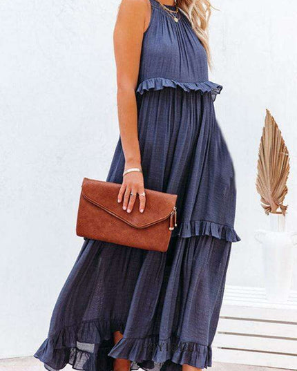 Sophisticated Sleeveless A-Line Maxi Dress in Luxurious Polyester - A Must-Have for Women