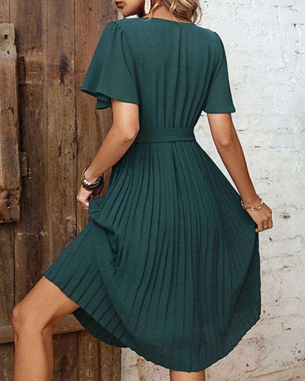 Elegant French-Inspired Pleated Dress for the Modern Woman