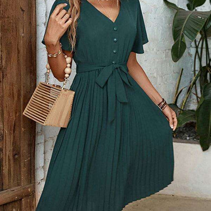 Elegant French-Inspired Pleated Dress for the Modern Woman