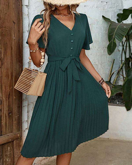 Elegant French-Inspired Pleated Dress for the Modern Woman