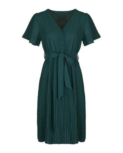 Elegant French-Inspired Pleated Dress for the Modern Woman