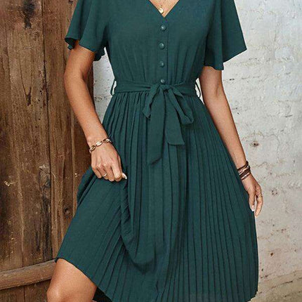 Elegant French-Inspired Pleated Dress for the Modern Woman