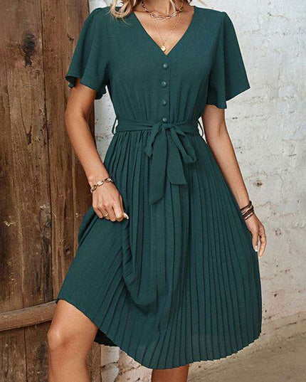 Elegant French-Inspired Pleated Dress for the Modern Woman