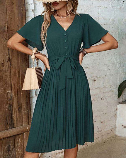 Elegant French-Inspired Pleated Dress for the Modern Woman