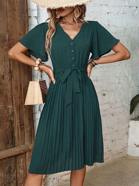 Elegant French-Inspired Pleated Dress for the Modern Woman