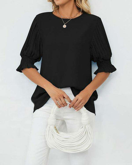 Chic Printed Puff Sleeve Blouse with Crew Neck Design in 100% Polyester