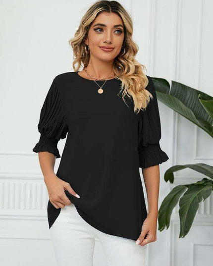 Chic Printed Puff Sleeve Blouse with Crew Neck Design in 100% Polyester