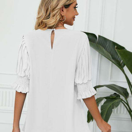 Chic Printed Puff Sleeve Blouse with Crew Neck Design in 100% Polyester