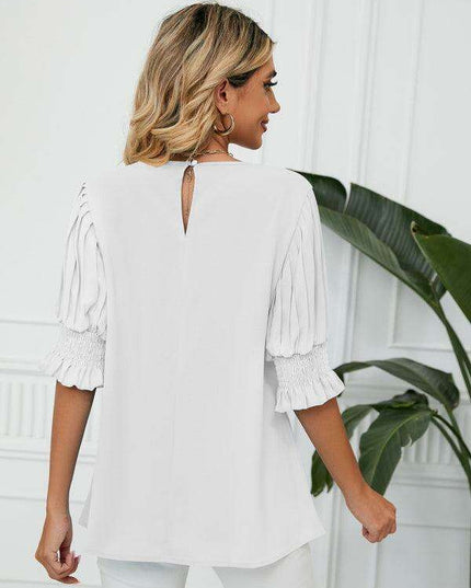 Chic Printed Puff Sleeve Blouse with Crew Neck Design in 100% Polyester