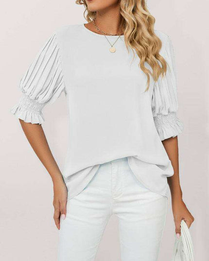 Chic Printed Puff Sleeve Blouse with Crew Neck Design in 100% Polyester