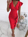 Chic V-Neck Ruffle Sleeve Dress - Women's Elegant Must-Have in Your Wardrobe