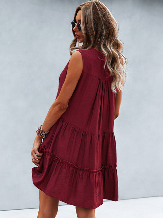 Elevate Your Style with a Sophisticated Solid Color Women's V-Neck Sleeveless Dress