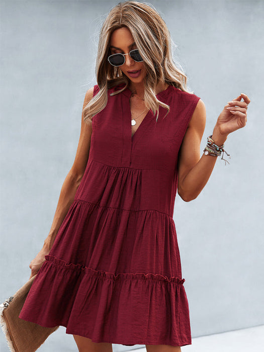 Elevate Your Style with a Sophisticated Solid Color Women's V-Neck Sleeveless Dress