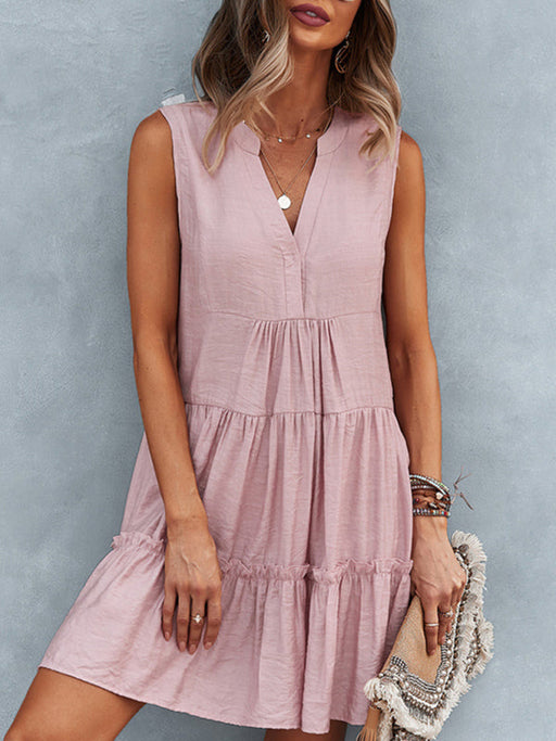 Elevate Your Wardrobe with a Chic Women's V-Neck Sleeveless Dress in Solid Color