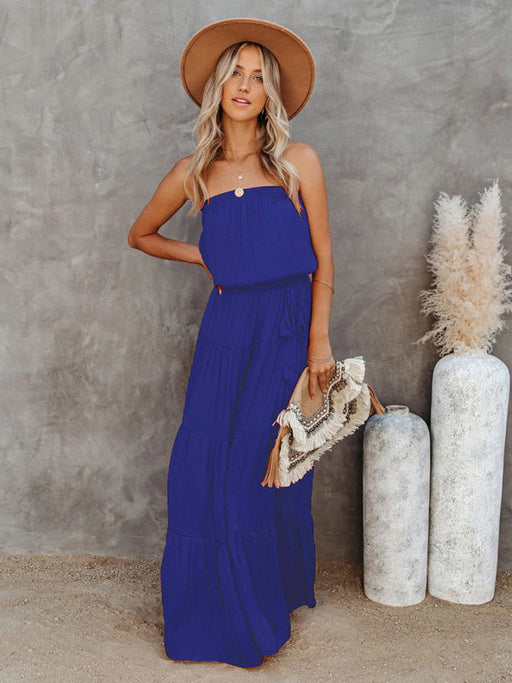 Chic Lace-Trimmed Backless Maxi Dress for Fashionable Ladies