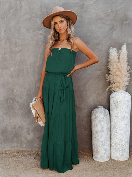 Chic Lace-Trimmed Backless Maxi Dress for Fashionable Ladies