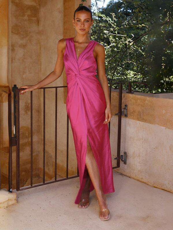 Elegant V-Neck Sleeveless Pleated Dress for Women - Timeless Charm