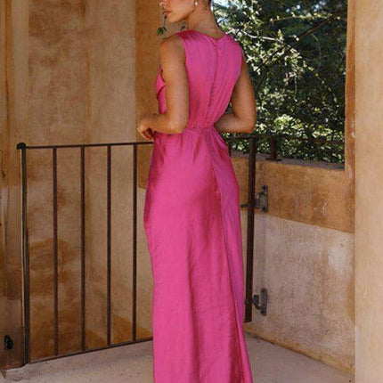 Elegant V-Neck Sleeveless Pleated Dress for Women - Timeless Charm